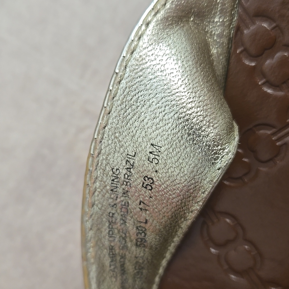 Tory Burch Monroe Thong Mirror Metallic Spark Gold Sandals, Size 5 - Picture 6 of 9